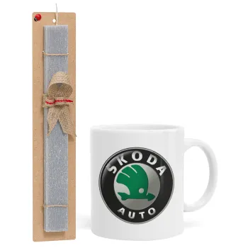 SKODA, Easter Set, Ceramic Cup (330ml) & Easter aromatic flat candle (30cm) (GRAY)
