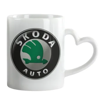 SKODA, Κούπα καρδιά χερούλι λευκή, κεραμική, 330ml