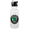 White water bottle with straw, stainless steel 600ml