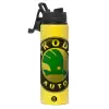 Metallic water bottle with safety lid, 850ml aluminum