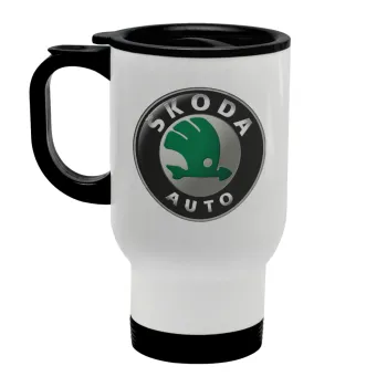 SKODA, Stainless steel travel mug with lid, double wall white 450ml