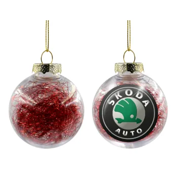 SKODA, Transparent Christmas tree ball ornament with red filling 8cm