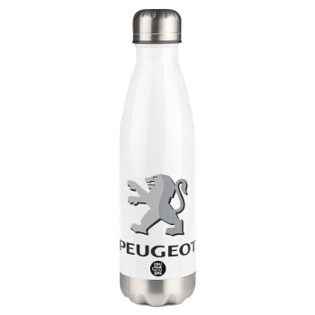 Peugeot, Μεταλλικό παγούρι θερμός Λευκό (Stainless steel), διπλού τοιχώματος, 500ml