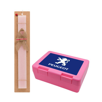 Peugeot, Easter Set, children's snack container PINK & scented flat Easter candle (30cm) (PINK)