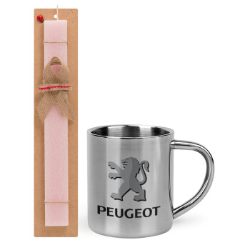 Peugeot, Easter Set, metallic thermal cup (300ml) & aromatic flat Easter candle (30cm) (PINK)