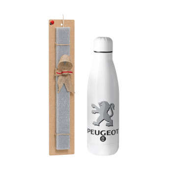 Peugeot, Easter Set, metallic stainless thermos bottle (500ml) & scented flat Easter candle (30cm) (GRAY)