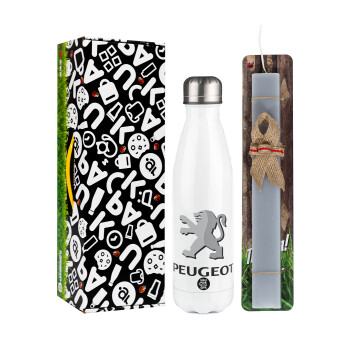 Peugeot, Easter candle, metallic white thermos bottle (500ml) & aromatic flat candle (30cm) (GRAY)