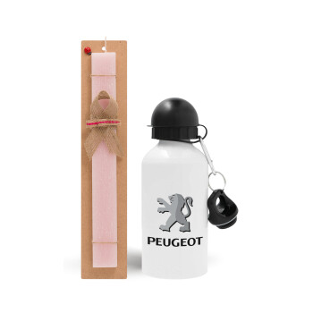 Peugeot, Easter Set, metallic aluminum bottle (500ml) & aromatic flat Easter candle (30cm) (PINK)