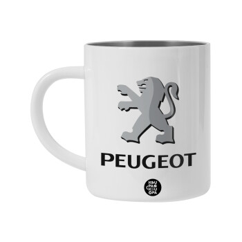 Peugeot, Λευκή Ανοξείδωτη Μεταλλική Κούπα 450ml - Διπλού Τοιχώματος 