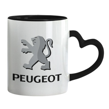 Peugeot, Mug heart black handle, ceramic, 330ml