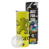 Neon Yellow Travel Tumbler θερμό, μεταλλικό καλαμάκι(Ανωξείδωτο 304 Food grade, BPA free, 600ml)