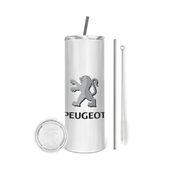 Peugeot, Eco friendly ποτήρι θερμό (tumbler) από ανοξείδωτο ατσάλι 600ml, με μεταλλικό καλαμάκι & βούρτσα καθαρισμού