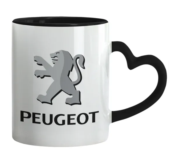 Peugeot — Mug heart black handle, ceramic, 330ml