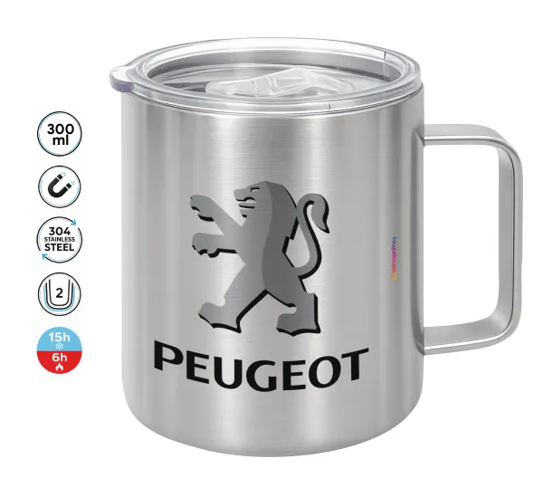 Peugeot — Double-walled stainless steel mug 300ml with temperature-retaining lid