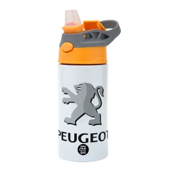 Peugeot, Children's hot water bottle, stainless steel, with safety straw, Orange/Grey (360ml) BPA-FREE