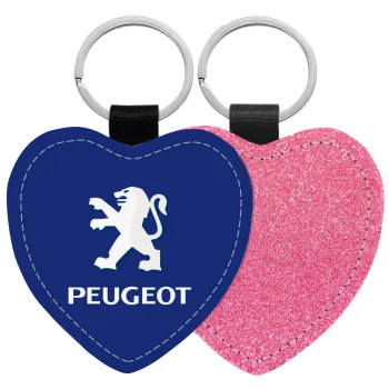 Peugeot, Μπρελόκ PU δερμάτινο glitter καρδιά ΡΟΖ