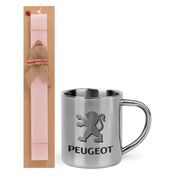 Peugeot, Easter Set, metallic thermal cup (300ml) & aromatic flat Easter candle (30cm) (PINK)