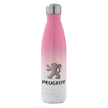 Peugeot, Μεταλλικό παγούρι θερμός Ροζ/Λευκό (Stainless steel), διπλού τοιχώματος, 500ml