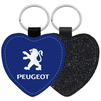 Peugeot, Μπρελόκ PU δερμάτινο glitter καρδιά ΜΑΥΡΟ