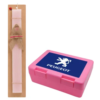 Peugeot, Easter Set, children's snack container PINK & scented flat Easter candle (30cm) (PINK)