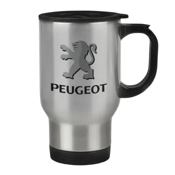 Peugeot, Κούπα ταξιδιού ανοξείδωτη με καπάκι, διπλού τοιχώματος (θερμό) 450ml