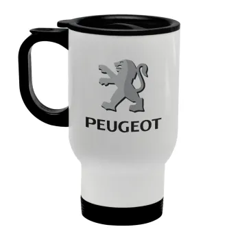 Peugeot, Stainless steel travel mug with lid, double wall white 450ml
