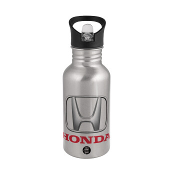 HONDA, Water bottle Silver with straw, stainless steel 500ml