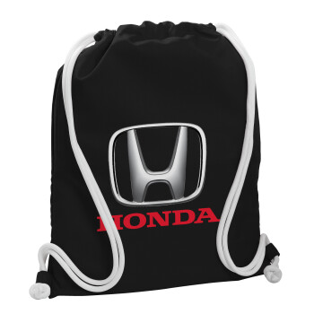 HONDA, Τσάντα πλάτης πουγκί GYMBAG Μαύρη, με τσέπη (40x48cm) & χονδρά λευκά κορδόνια