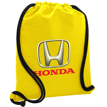 HONDA, Τσάντα πλάτης πουγκί GYMBAG Κίτρινη, με τσέπη (40x48cm) & χονδρά κορδόνια