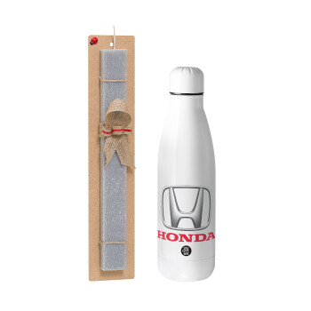 HONDA, Easter Set, metallic stainless thermos bottle (500ml) & scented flat Easter candle (30cm) (GRAY)