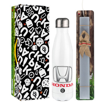 HONDA, Easter candle, metallic white thermos bottle (500ml) & aromatic flat candle (30cm) (GRAY)