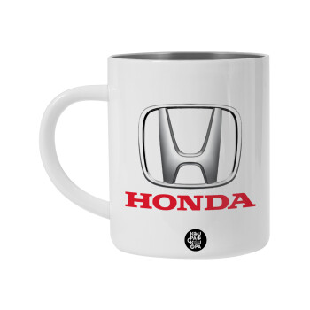 HONDA, Λευκή Ανοξείδωτη Μεταλλική Κούπα 450ml - Διπλού Τοιχώματος 