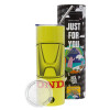 Neon Yellow Travel Tumbler θερμό, μεταλλικό καλαμάκι(Ανωξείδωτο 304 Food grade, BPA free, 600ml)
