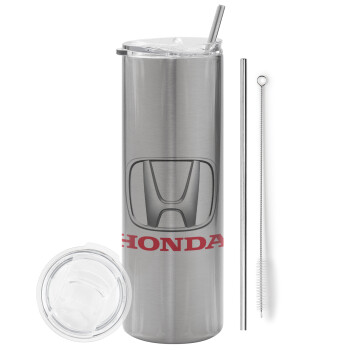 HONDA, Eco friendly stainless steel Silver tumbler 600ml, with metal straw & cleaning brush