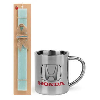 HONDA, Easter Set, metallic thermal cup (300ml) & aromatic flat Easter candle (30cm) (TURQUOISE)
