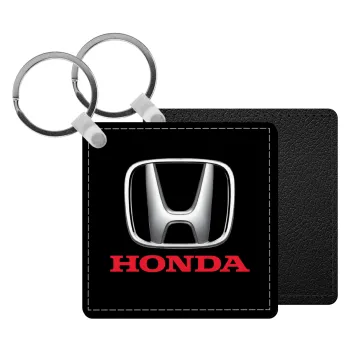 HONDA, Μπρελόκ Δερματίνη, τετράγωνο ΜΑΥΡΟ (5x5cm)
