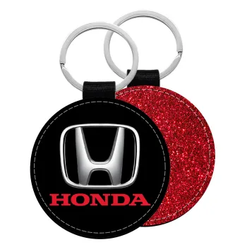 HONDA, Μπρελόκ Δερματίνη, στρογγυλό ΚΟΚΚΙΝΟ (5cm)