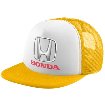 HONDA, Adult Soft Trucker Hat with Yellow/White Mesh (POLYESTER, ADULT, UNISEX, ONE SIZE)