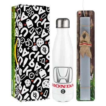 HONDA, Easter candle, metallic white thermos bottle (500ml) & aromatic flat candle (30cm) (GRAY)
