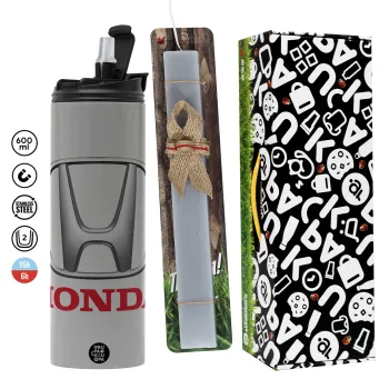 HONDA, Πασχαλινή Λαμπάδα με Travel Tumbler θερμό (600ml, BPA free) & κερί αρωματικό πλακέ (30cm) (ΓΚΡΙ)