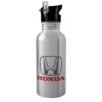 HONDA, Water bottle Silver with straw, stainless steel 600ml