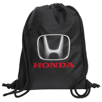 HONDA, Τσάντα πλάτης πουγκί GYMBAG Μαύρη, με τσέπη (40x48cm) & χονδρά κορδόνια