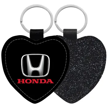 HONDA, Μπρελόκ PU δερμάτινο glitter καρδιά ΜΑΥΡΟ