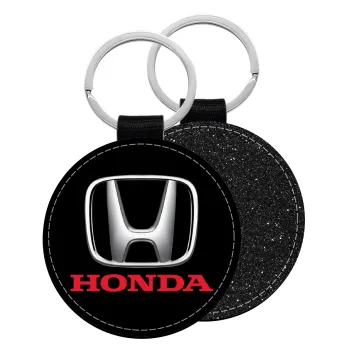 HONDA, Μπρελόκ Δερματίνη, στρογγυλό ΜΑΥΡΟ (5cm)