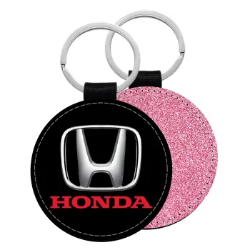 HONDA, Μπρελόκ Δερματίνη, στρογγυλό ΡΟΖ (5cm)