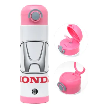 HONDA, Children's hot water bottle, stainless steel, with safety straw, PINK (500ml)