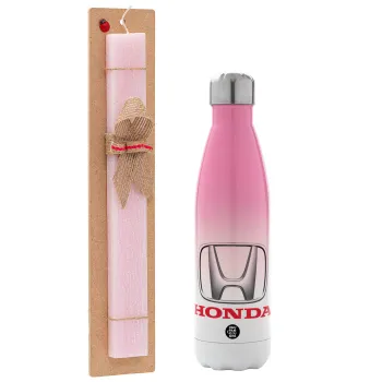 HONDA, Easter Set, Metallic pink/white (Stainless steel) thermos, double-walled, 500ml & aromatic flat Easter candle (30cm) (PINK)