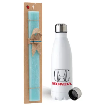 HONDA, Easter Set, metallic stainless steel water bottle (750ml) & aromatic flat Easter candle (30cm) (TURQUOISE)
