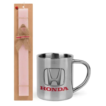 HONDA, Easter Set, metallic thermal cup (300ml) & aromatic flat Easter candle (30cm) (PINK)