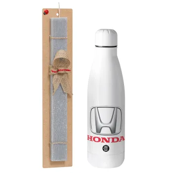 HONDA, Πασχαλινή Λαμπάδα με μεταλλικό παγούρι θερμός ανοξείδωτο (500ml) & κερί αρωματικό πλακέ (30cm) (ΓΚΡΙ)